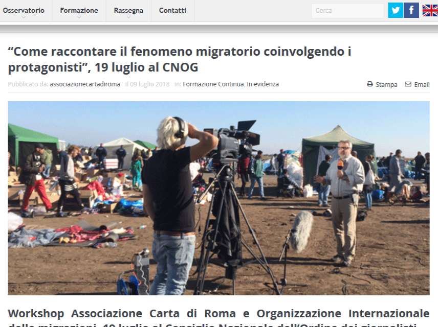 ‘Come raccontare il fenomeno migratorio coinvolgendo i protagonisti’, il 19 luglio al Cnog workshop di Carta di Roma