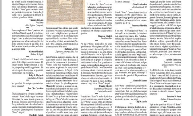 160 anni del quotidiano “Il Roma”, gli auguri del Presidente Bartoli