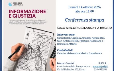 Giustizia: informazione a rischio, lunedì 14 Conferenza stampa dell’Ordine  presso la Stampa Estera