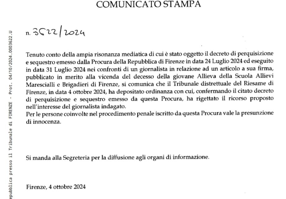 Perquisizione di un giornalista, legittima per il Tribunale di Firenze