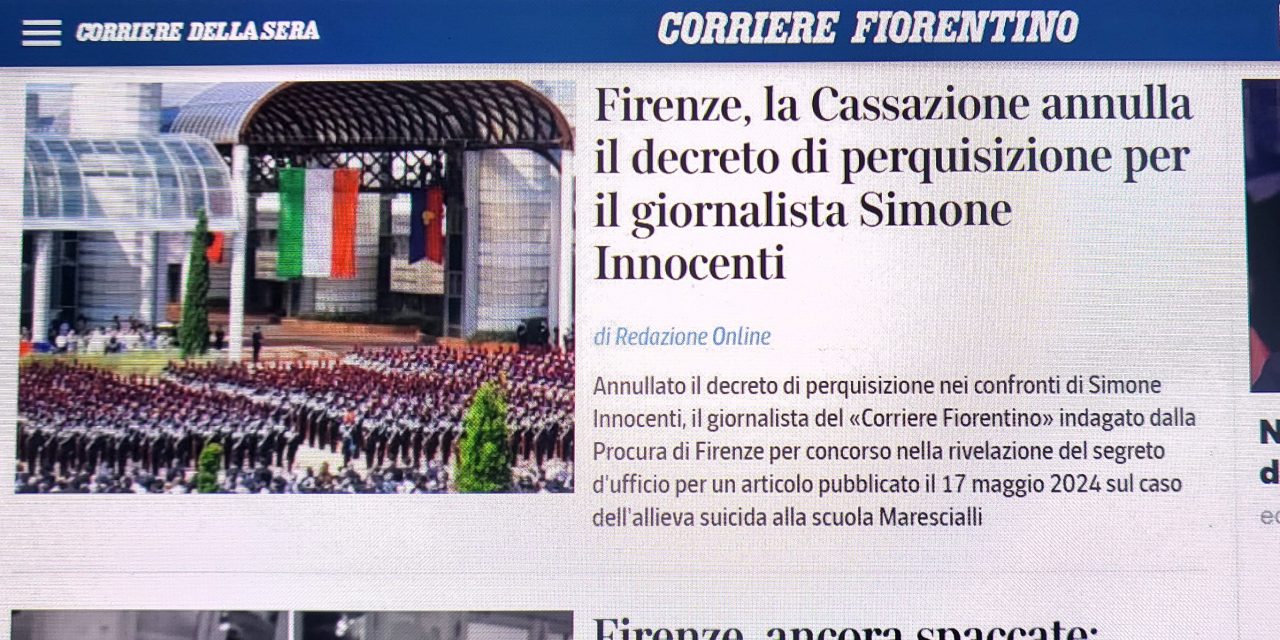 Cassazione annulla decreto perquisizione per il giornalista Simone Innocenti. La soddisfazione del CNOG